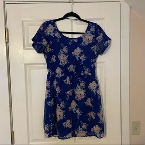 Charloette Russe medium short sleeve blue and pink floral mini dress.